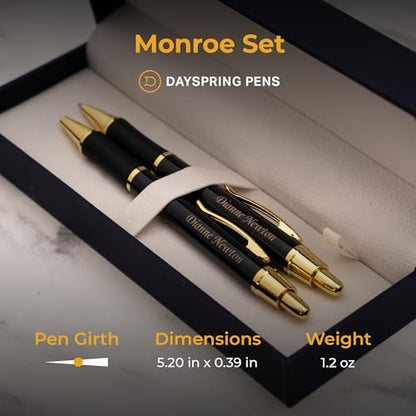 Dayspring Pens Monroe Personalized Pen and Pencil, Black Lacquer, Gold Trim