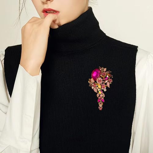 SELOVO Large Long Flower Brooch Pin for Women Wedding Party Brooch Pendant - color: Hot Pink