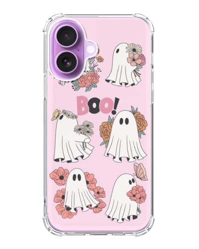 Spooky Pink Ghosts Flowers Phone Case Compatible with iPhone 17, Halloween Vibe Phone Cover for iPhone 17 - color: Ghosts Flowers
