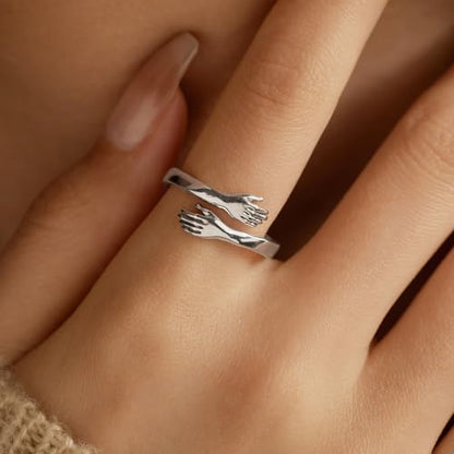 LOVECOM S925 Sterling Silver Hug Rings for Women Teen Girls Mother Daughter - color: Beautiful g@rl you can do hard things, size: US Size 7
