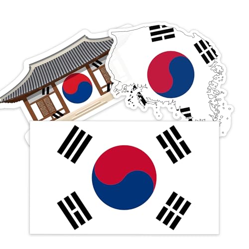 [3pcs] Korea Flag Sticker Pack Vinyl Waterproof Decal, South Korea Stickers - color: Korea Flag Sticker