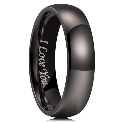 King Will 316L Wedding Band for Men Women, 4-8mm I LOVE YOU Dome Size 4-15 - color: E-Gunmetal Gray-6mm