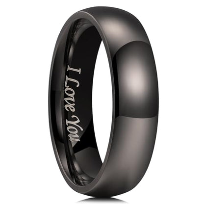 King Will 316L Wedding Band for Men Women, 4-8mm I LOVE YOU Dome Size 4-15 - color: E-Gunmetal Gray-6mm
