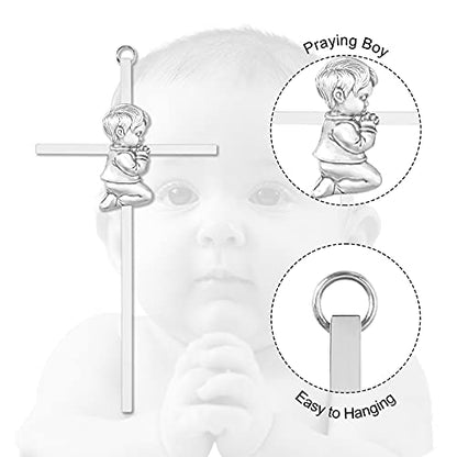 Tryuunion Baby Wall Cross Baptism Gifts for Boys, 7-inch Silver Blessing Boy Baptism Crosses for First Holy Communion Christening and Dedication Baptismal Gifts from Godparents - color: Silver Boy