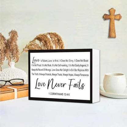 Love is Patient Love is Kind Wood Box Sign Desk Decor,1 Corinthians 13:4-8 Bible Verse Wooden Block Sign for Home Farmhouse Bedroom Wall Shelf Tabletop Decor - style: 1 Corinthians 13:4-8