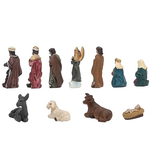 Tnfeeon 11 Pcs Christmas Indoor Resin Nativity Figurine Set Collectible Countertop Nativity Figures Miniature Statue Holy Family Decor
