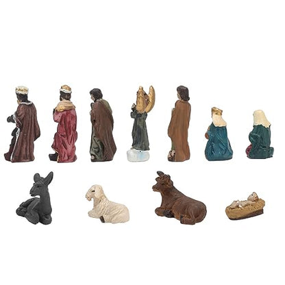 Tnfeeon 11 Pcs Christmas Indoor Resin Nativity Figurine Set Collectible Countertop Nativity Figures Miniature Statue Holy Family Decor