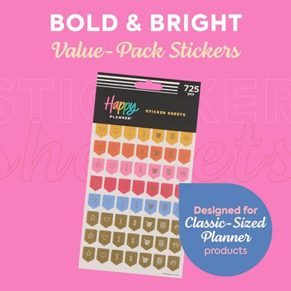 Happy Planner Classic Sticker Pack for Planners, 15 Sheets - color: Bold & Bright