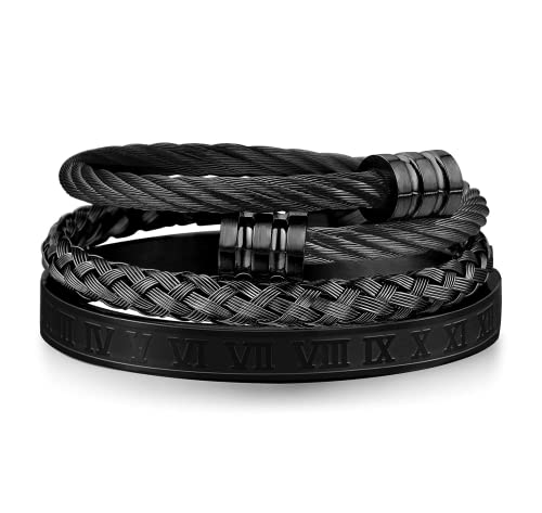 WFYOU Stainless Steel Bracelets for Men Gold Cuff Bracelet Birthday Gifts - color: Black 4