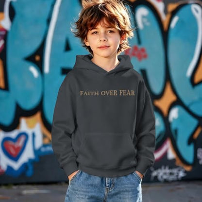 Fkatuzi Boys Christian Faith Over Fear Hoodie Kids Jesus Sweatshirt Faith Verse Bible God Religious Graphic Hoodies Pullover - color: Deep Gray, size: 7-8 Years