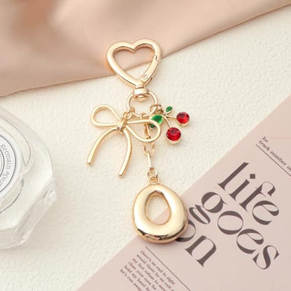 Snycler Bubble Initial Keychain Bag Charms for Women, A-Z Letter Keychain - color: Gold-mini Cherry-letter