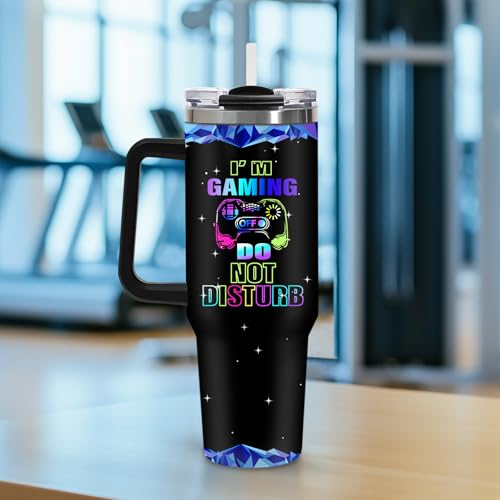 40oz Gamer Insulated Tumbler, Gaming Gifts for Boys Teenager Men, Gradient Gamepad Coffee Mug, Double Wall Stainless Steel Travel Cup with Handle Straw, Game Controller Present for Son Teen Birthday - color: Game-D-76