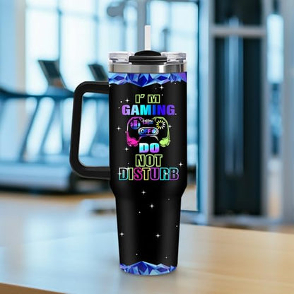 40oz Gamer Insulated Tumbler, Gaming Gifts for Boys Teenager Men, Gradient Gamepad Coffee Mug, Double Wall Stainless Steel Travel Cup with Handle Straw, Game Controller Present for Son Teen Birthday - color: Game-D-76