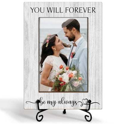 Wedding Gifts Wooden Picture Frames 4x6 - You Will Forever Be My Always, Engagement Photo Frame With Stand for Engaged Couples, Proposal Picture Frame Display Frame Home Decor (Horizontal) -32 - style: You Will Forever Be My Always