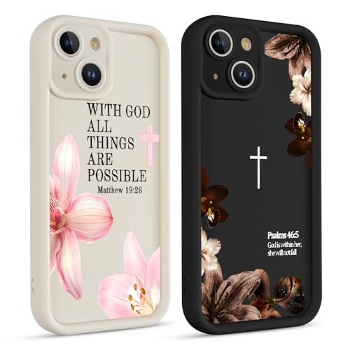 2 Pack Cute Christian Flower Phone Case for iPhone 14 6.1'', Aesthetic Jesus Cross Bible Verses Lily Orchid Floral Design, Slim Soft TPU Shockproof Protective Cover for Women Girls - color: Bible Verse Flower, size: iPhone 14