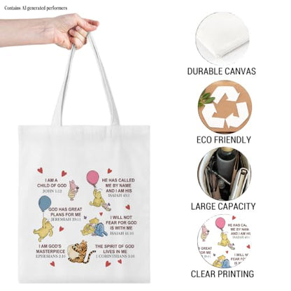 Cute Pooh Bear Aesthetic Reusable Tote Bag, Funny Gifts for Women Friends - color: Christian