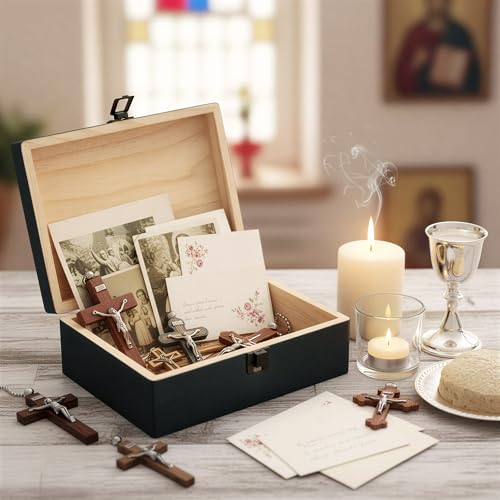 R HORSE Religious Confirmation Keepsake Box - Baptism Confirmation Gift for Teen Boy Girl, Wooden Engraved First Communion Keepsake Box with Lid, Christian Memory Holder for Jewelry Memento Photos - style: Confirmation