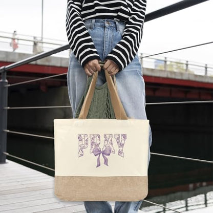 Tote Bag, Gifts for Women Friends Girlfriend Coworker Wife Mom Reusable Tote Bags Birthday Thank You Gift - color: Purple Pray