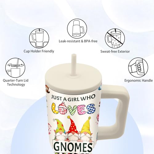 GNOMES Gift for Women, 24oz GNOMES Themed Tumbler with Handle & Straw - color: GNOMES1