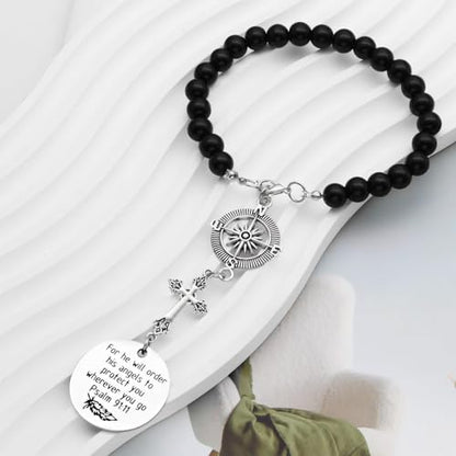 2 Pcs Cross Car Charm, Christian Mirror Hanger Car Accessories with Psalm 91:11 Bible Verse, Rearview Mirror Charm and Ornament for Religious Giving Angel Protection Design