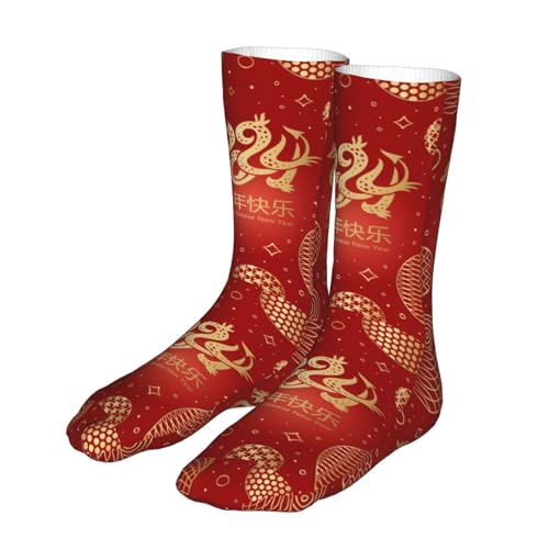 Happy New Year 2024 Unisex Sports Socks - Winter Casual Dress Fashion Socks - color: Happy New Year of the Dragon 2024