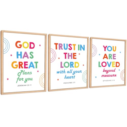 Set of 3 Poster Bible Verse Wall Art for Kids,Proverbs 3:5 Christian Decor - color: God Has Great Plans for You