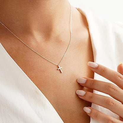 Fesciory Cross Necklace for Women, 14K Gold Plated Rhinestones Jewelry Gift - color: Silver 1