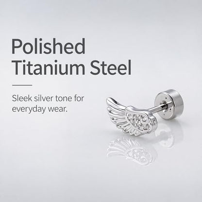 Angel Wing Stud Earrings for Women Silver Plated ﻿ - color: white