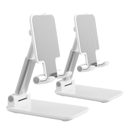 2 Pcs MT-6 Cell Phone Holder, Adjustable Angle and Height, Anti-Slip Silicone Pad, Foldable and Portable, Compatible with 4-8 Inch Devices - color: G-White