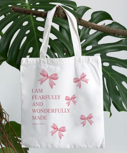 Coquette Bow Bible Canvas Tote Bag for Women Teens Teen Girls, Pink Bow Girls Tote Bag, Coquette Gifts - color: Pink Bible Bow