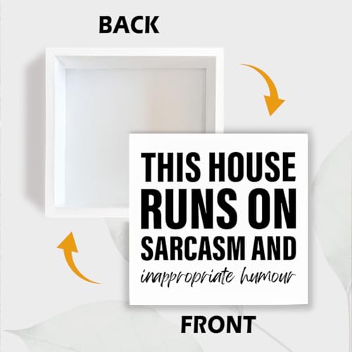 Funny Wood Signs, This House Runs On Sarcasm and Inappropriate Humor Sign, Funny Home Decor, Housewarming Gift, Box Sign Tabletop, Living Room Decor, Hallway Decoration, 5.1x5.1inches - color: Home 16