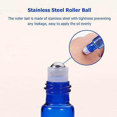 BENECREAT 30 Pack 10ml Coalt Blue Glass Roller Bottles with Stainless Steel Roller Balls, 10 Graduated Transfer Pipette and 4 Funnels for Essential Oils/Other Liquids - color: Blue, size: 10ml