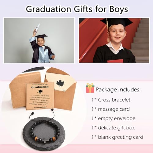 Leyung Cross Bracelet Gifts for Boys, Easter Basket Stuffers Baptism Gifts - color: Graduation
