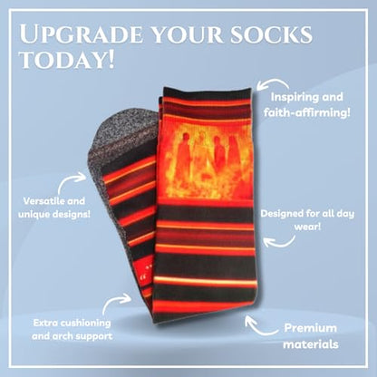 Bible Verse Socks for Men, Christian Scripture Crew Socks, Faith Gift - color: Fiery Furnace