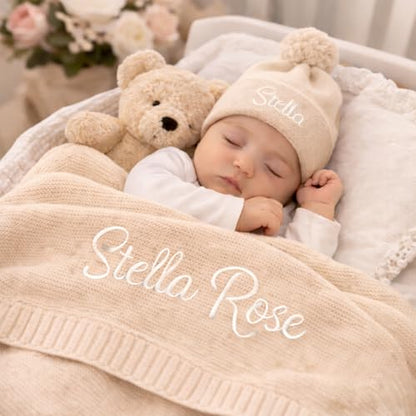 Personalized Baby Blanket Gift Box, 100% GOTS Organic Certified, Customized Swaddle Blanket with Name, Receiving Blankets for Boys and Girls, Embroidered Gifts for Newborns, Kids and Baby Showers