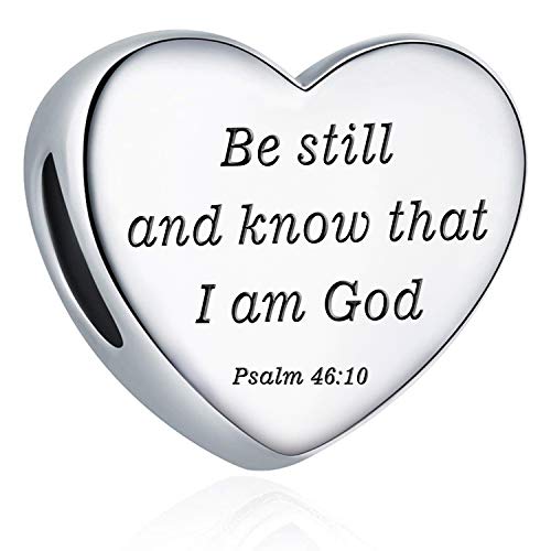 Heart Charm Fit Pandora Charms Bracelet Christian Bible Verse Charm Prayer Faith Religious Charms Gifts for Women - style: Be still and konw that I am God Psalm 46:10