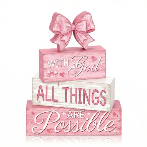 Britimes Tiered Tray Decor Set, 4 Pack, Wooden Table Sign, Pink Bow - style: Pink Bow