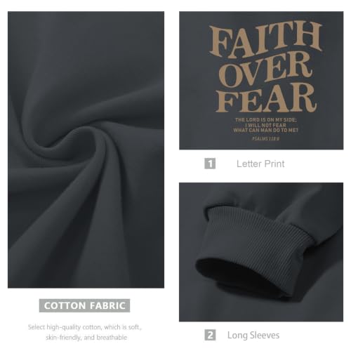 Fkatuzi Boys Christian Faith Over Fear Hoodie Kids Jesus Sweatshirt Faith Verse Bible God Religious Graphic Hoodies Pullover - color: Deep Gray, size: 5-6 Years