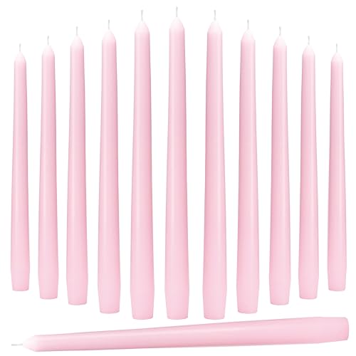Pink Taper Candles 10-Inch - Pink Candlesticks 12 Pack Dripless Tapered Candle Unscented Tall Smokeless Long Burning Candle Sticks Paraffin Wax for Weddings Valentine’s Day Dinner - color: 12-Pink, size: 12 Pcs