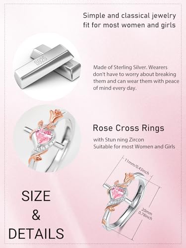 Birthday Gifts Birthstone Rings for Women 925 Sterling Silver Birthstone Rings Anchor/Tree of Life/Snake/Rose Cross Faith Religous Jewelry Gift for Wife Mom Grandma - color: 10-Tourmaline (C), style: Rose Cross