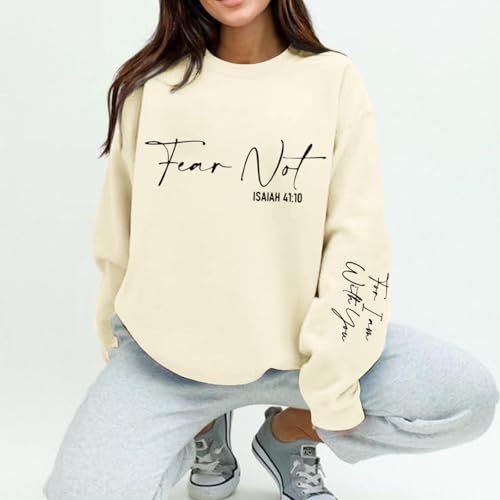 KEEVICI Christian Jesus Faith Sweatshirts for Women Religious Bible Verse God Sweatshirt Graphic Inspirational Cotton Hoodies - color: Apricot, size: Small