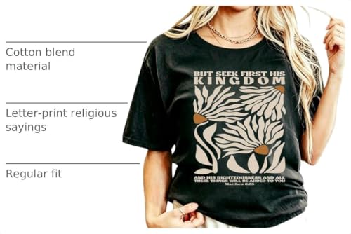 Christian Shirts for Women Vintage Bible Verse Boho Wildflowers Shirts Floral Graphic Jesus Tees - color: Dark Grey-3r, size: Small