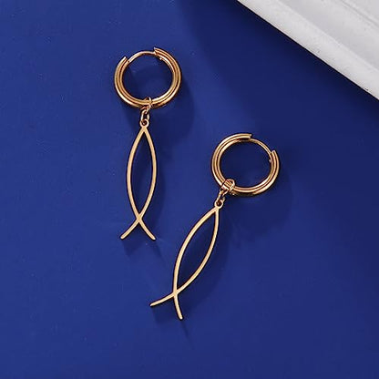 Earrings For Women Jesus Fish Faith Symbol Earrings Stainless Steel Chic Arc Fish Hook Earrings Christian Jewelry - color: gold 4