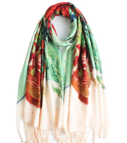 Umjetnost Soft Cashmere Feel Scarf For Women Winter Warm Scarves Large Shawl Wrap Monet Van Gogh Art Print - color: C13 Red&green