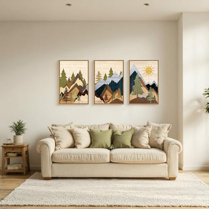 Ausri Boho Mountain Pine Tree Framed Canvas Wall Art Set -24"x36"x3 - color: Boho Mountain Wall Art, size: 24"L x 36"W