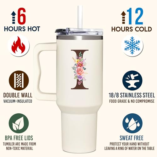 Personalized Gifts for Women, Customized Mother's Day, Birthday, Xmas Gift For Grandma, Mom, Wife, Friends, Sisters, Coworkers, Monogrammed Tumbler 40oz with Lid and Straw - color: I