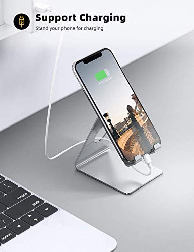 Lamicall Cell Phone Stand, Desk Phone Holder Cradle, Compatible with Phone 12 Mini 11 Pro Xs Max XR X 8 7 6 Plus SE, All Smartphones Charging Dock, Office Desktop Accessories - Silver - color: Sliver