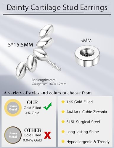 JeryWe Cartilage Earrings for Women Hypoallergenic Helix Piercing Jewelry - color: F:cluster-silver filled
