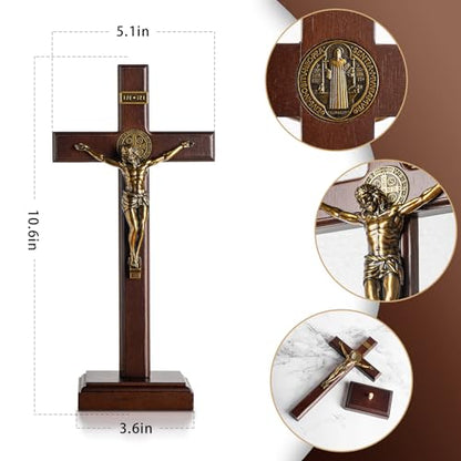 KUXBET Crucifix Wall Cross with Standing,10inch Jesus Catholic Wooden Cross - color: Standing Tabletop