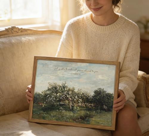 Wood Framed 2 Corinthians 9:8 Wall Art - God Is Able to Make All Grace Abound Scripture Print, Christian Vintage Orchard Wall Decor, Spiritual Gift for Believers, 16L x 12W - color: 2 Corinthians 9:8, size: 16"L x 12"W
